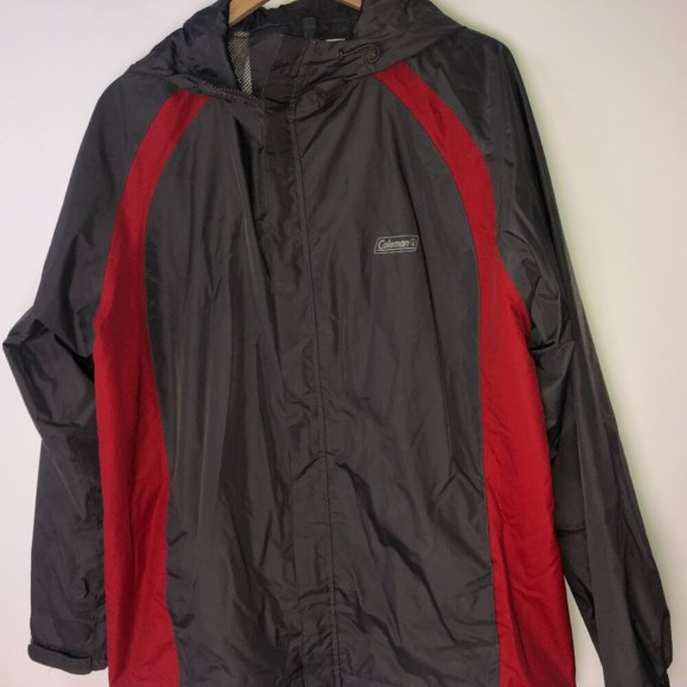 Coleman Gray & Red Full Zip Windbreaker Hoodie‎ Jacket Men's Large